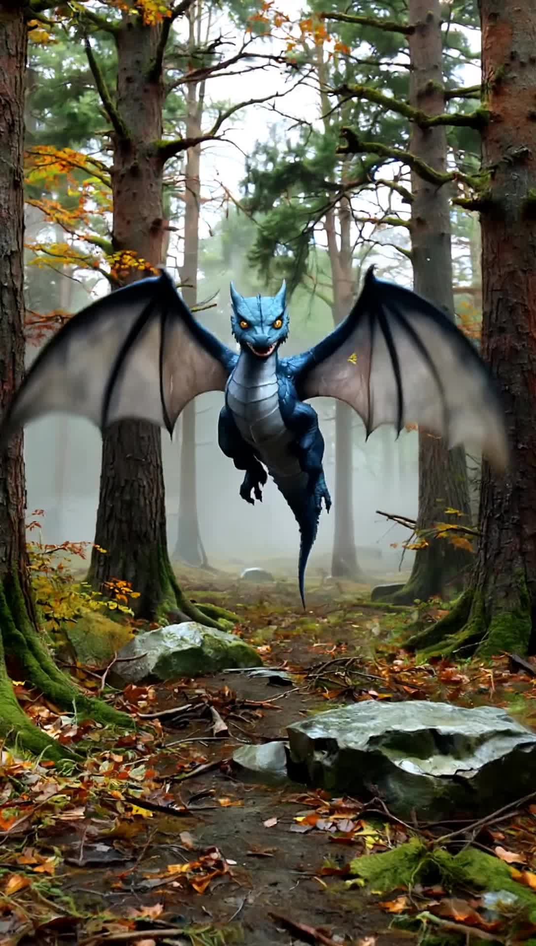 Blue dragon flying in the haunted forest