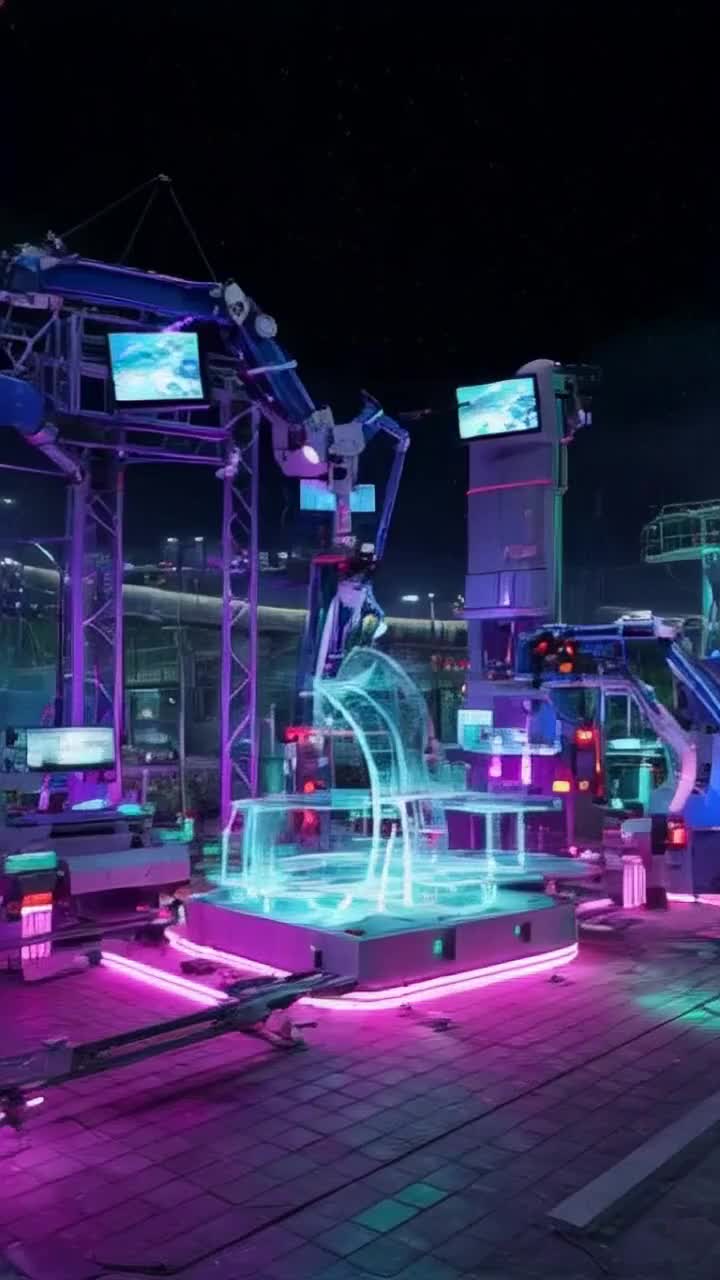 Robots machines cybergoth futuristic future trippy psychedelic psychedelica surreal building robotic machine sparks smoke computers working sleek hightech factory manufacturing 