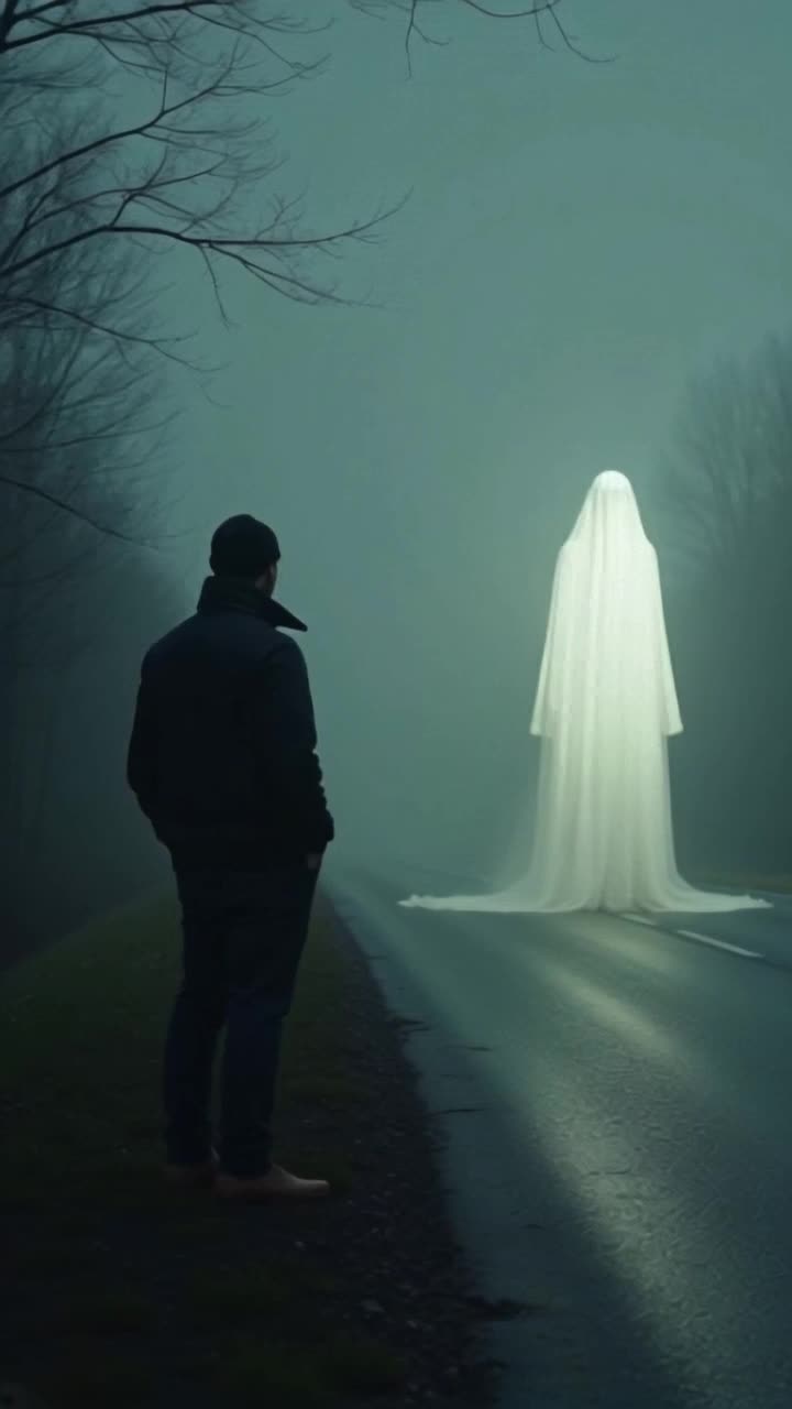 ghost woman walking by man