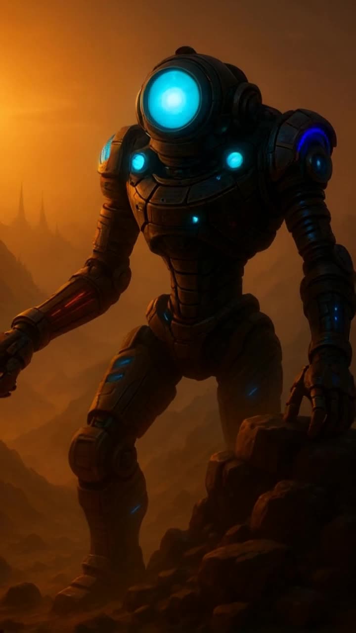 Robot walking mountain range 