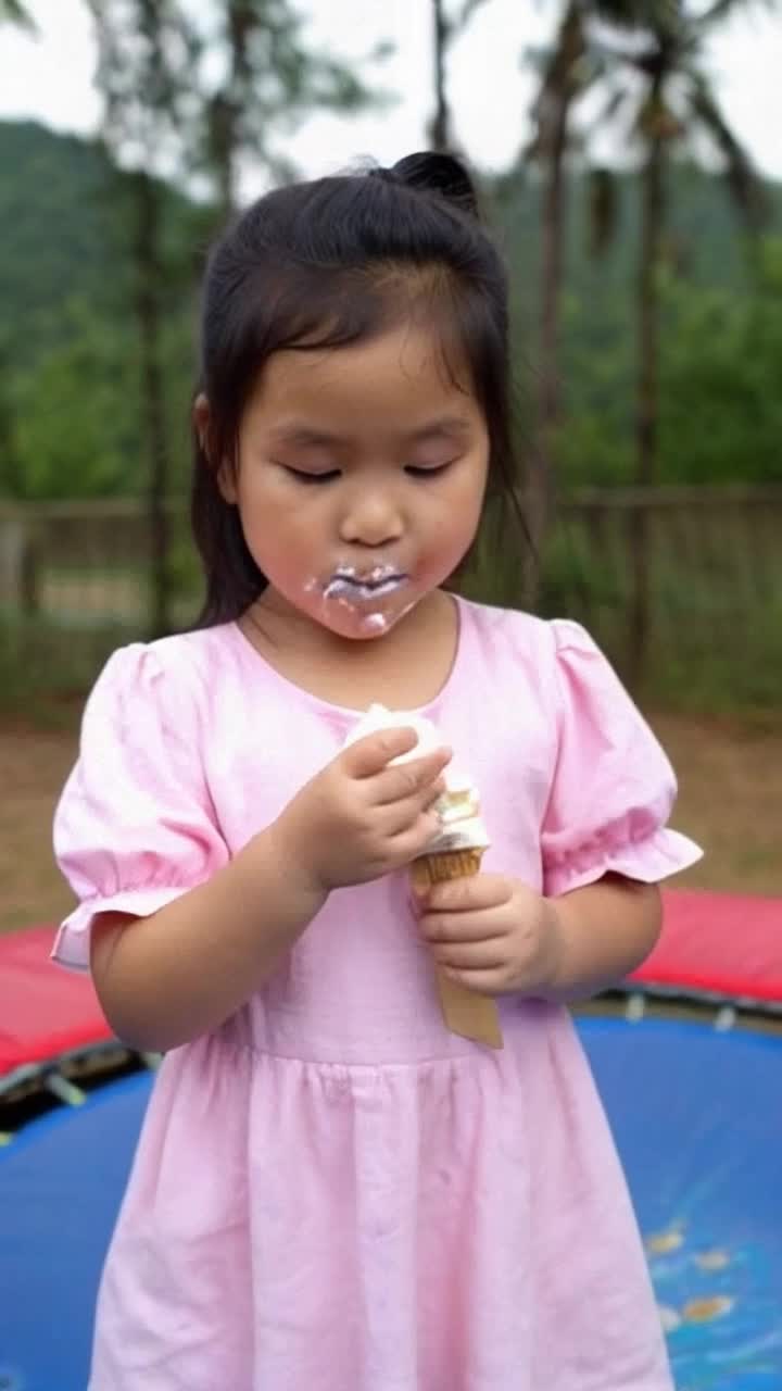 Adhira a 3 year old little cute girl loves eat icecream, jumping on trampoline, playing with friends and have fun