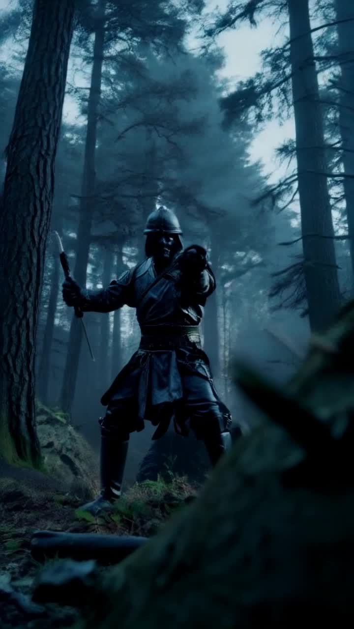The Japanese Samurai focuses his mans to unleash a flurry of slash attacks against the forest Babadook