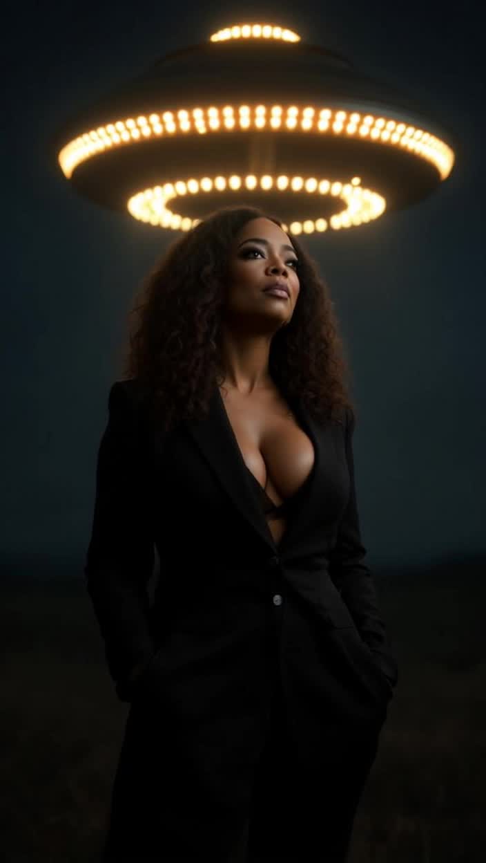 Oprah with enormous engorged bbewbs being abducted by a ufo in her panteez and jiggling her belly 