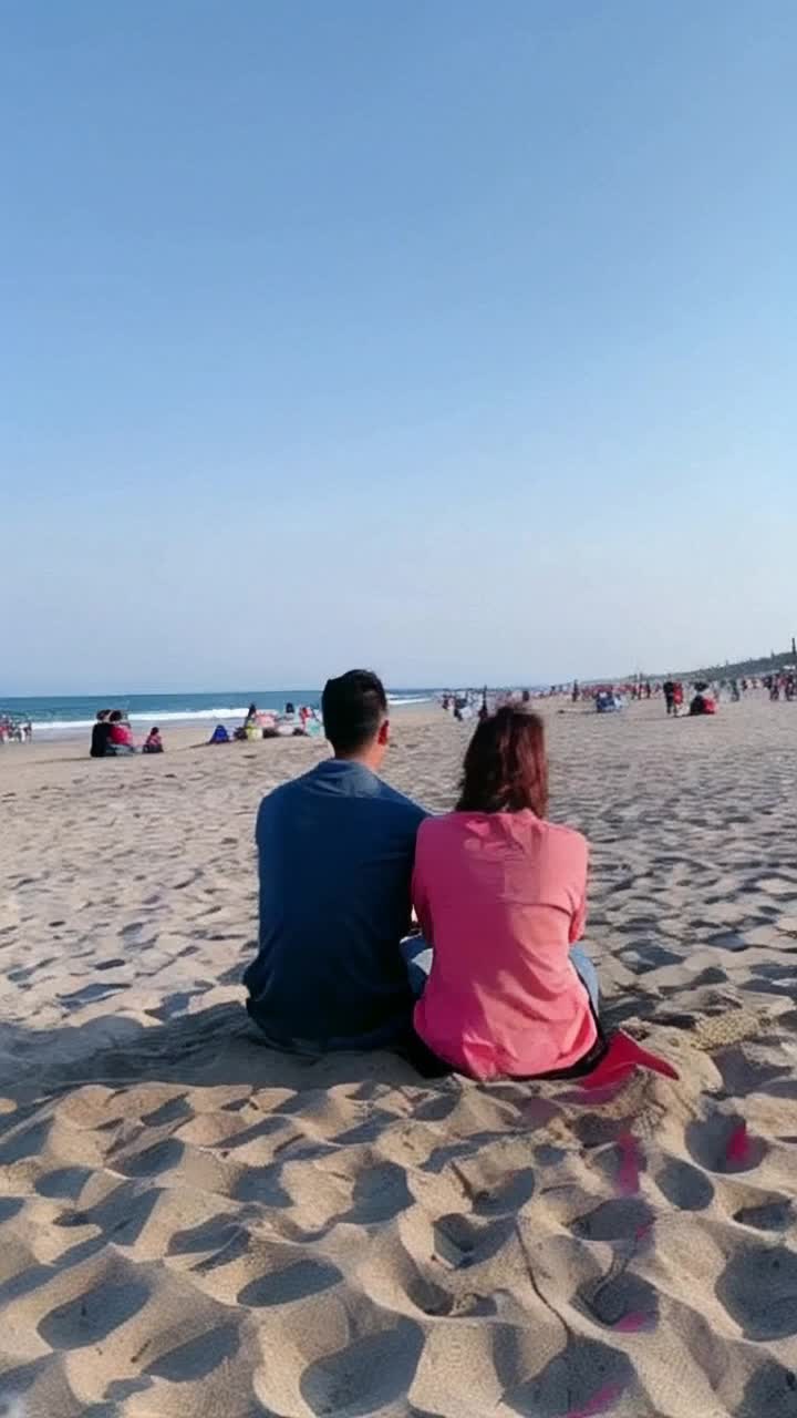 A couple sitting near beach