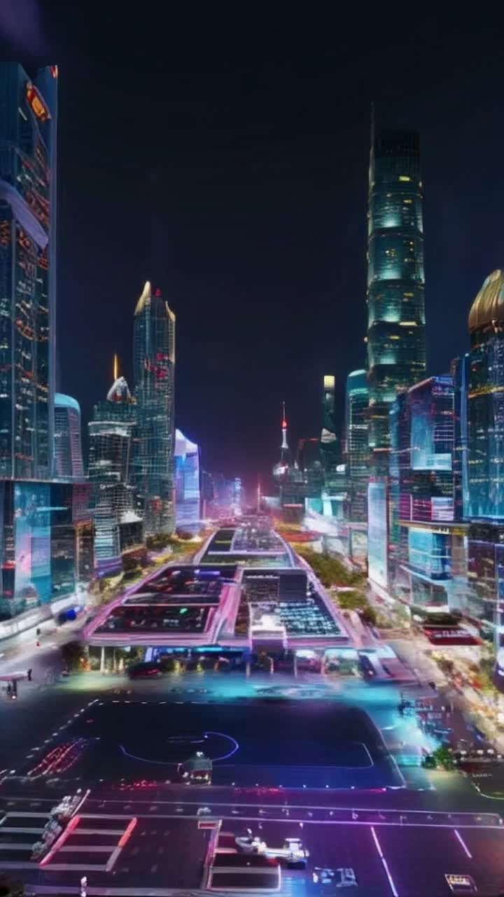 Futuristic cityscape with shimmering skyscrapers glowing under neon lights Innovative robots weaving through bustling streets Cutting-edge technology seamlessly integrated into daily life Hovering vehicles soaring above vivid landscapes Enigmatic environments reminiscent of classic sci-fi films Awe-inspiring digital displays showcasing advanced gadgets Creating a surreal blend of reality and imagination Captivating transitions between night and day Evoking a sense of wonder and excitement