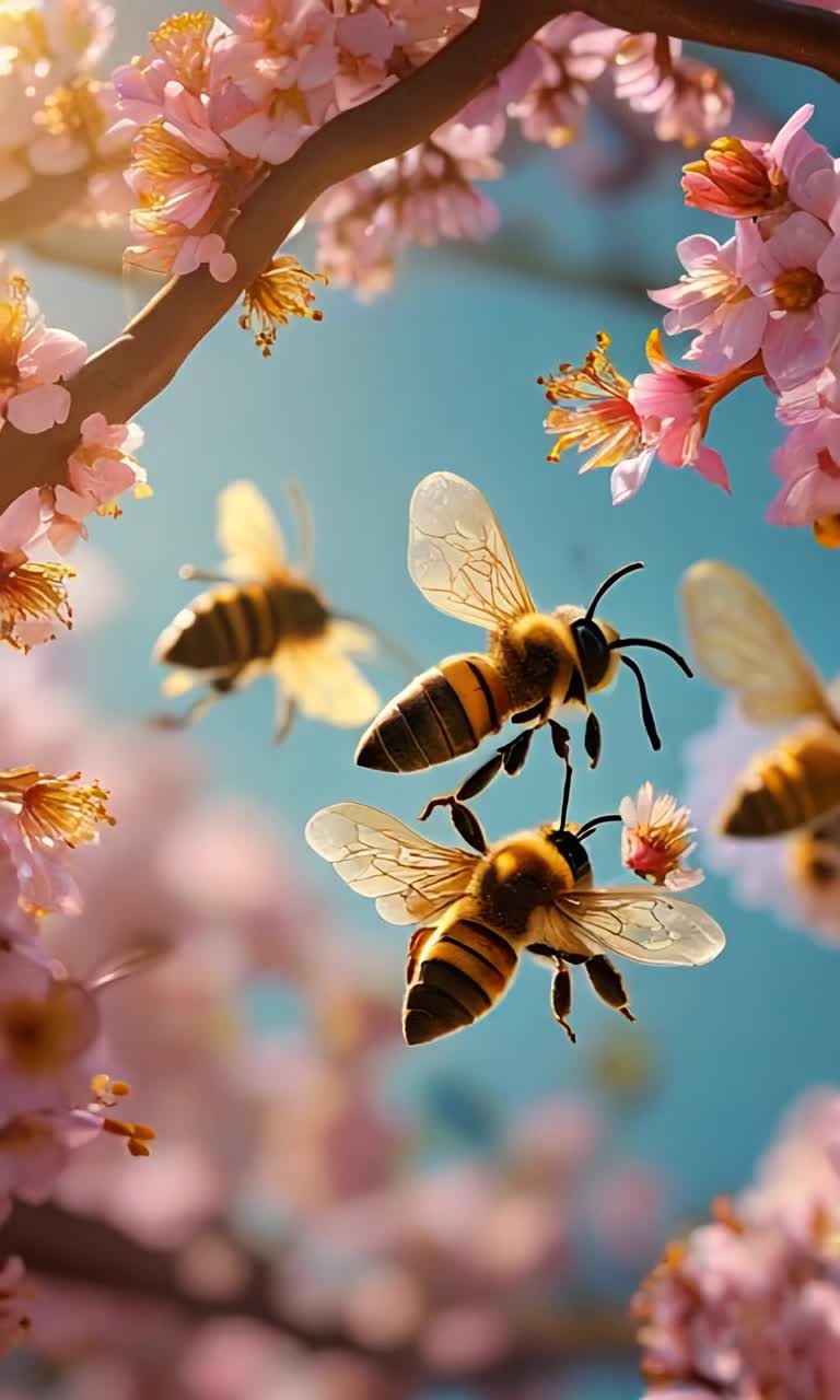 Golden bees flitting around intricate honeycomb glistening in sunlight dangling from heartshaped branches of a whimsical tree nestled in a breathtaking garden bursting with vivid blossoms swirling in a gentle breeze creating a vibrant dance of color and life framing a serene paradise infused with sweet floral scents and soft rustling leaves