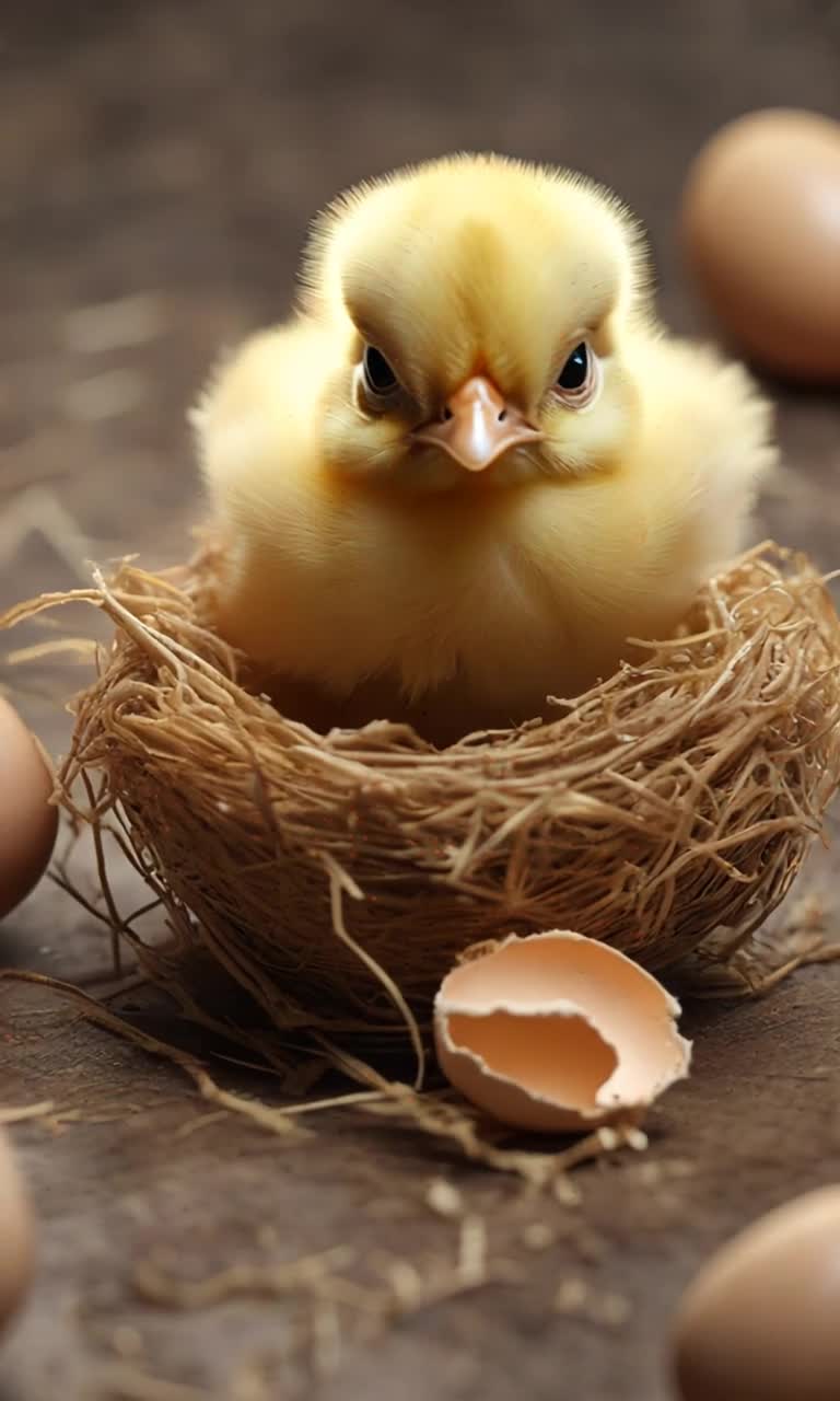 A baby chicken hatches from an egg