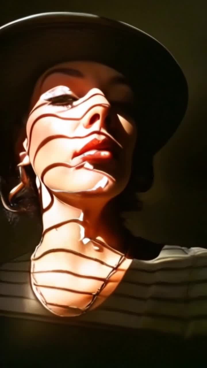 Vibrant face revealing intricate layers uncovering hidden depths radiating mystery pulling viewers into swirling voids pulsating with shadows