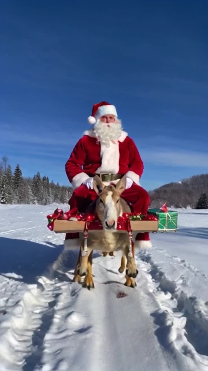 Jolly Santa Claus in his sleigh with reindeers