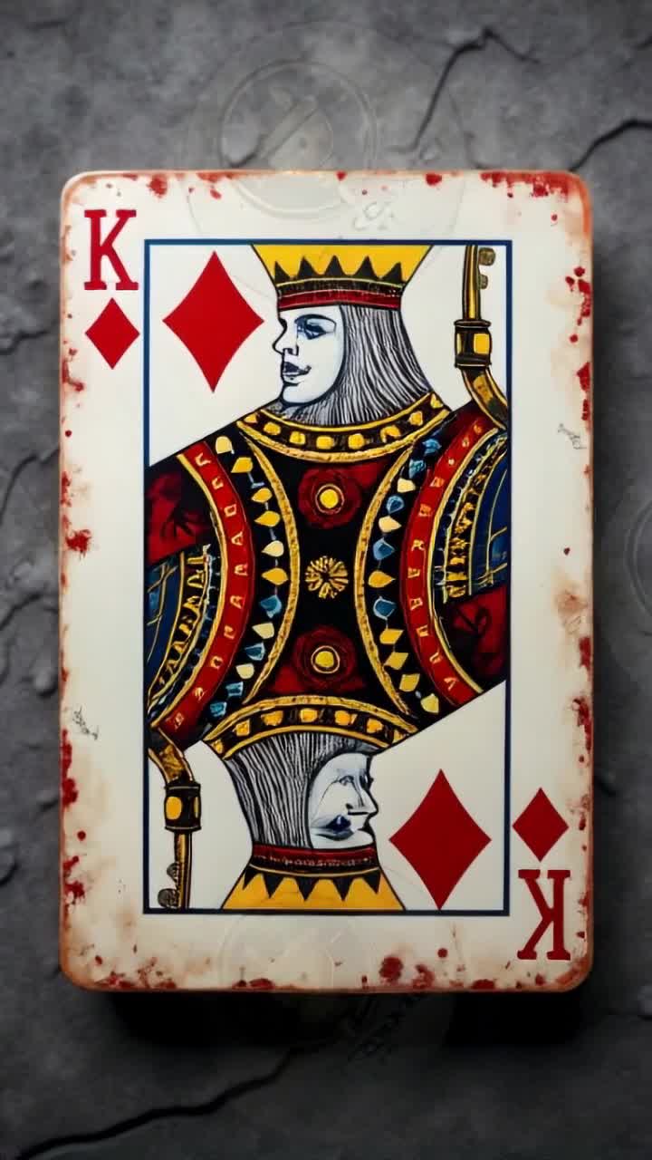 King comes to life out of the playing card swinging his sword