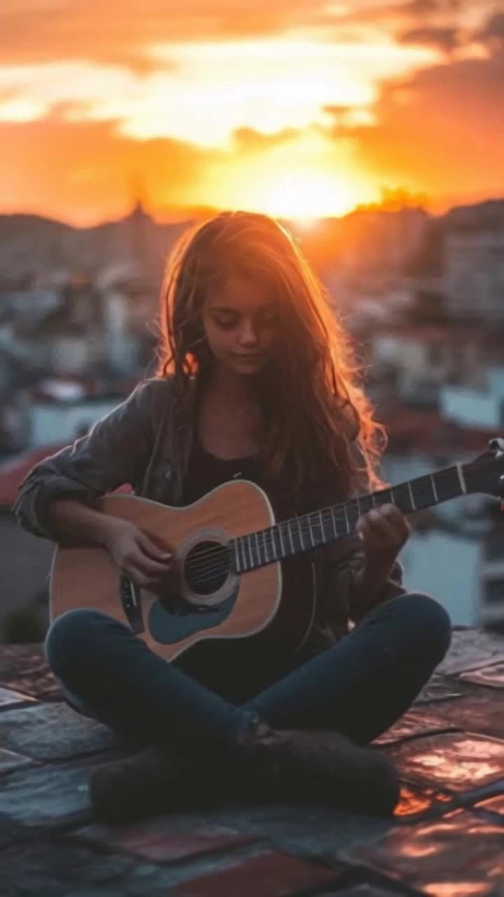 woman playing the guitar quickly