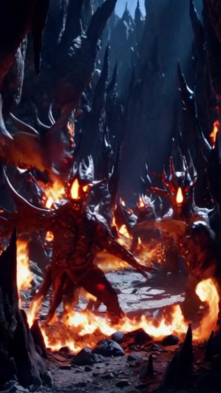 Him amidst a chaotic swarm of twisted demons with glowing eyes and jagged teeth unleashing a powerful torrent of vibrant sound waves that tear through the air causing grotesque beings to stagger and writhe in agony within a dark cavern lit by flickering shadows of swirling fire illuminating jagged rock formations echoing their cries of torment