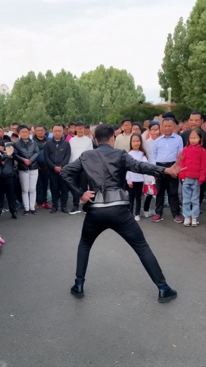 Michael Jackson thrusting his hips towards a crowd of parents with their kids and signaling to the parents that he had a lot of money and he is looking pretty homeless and retarded