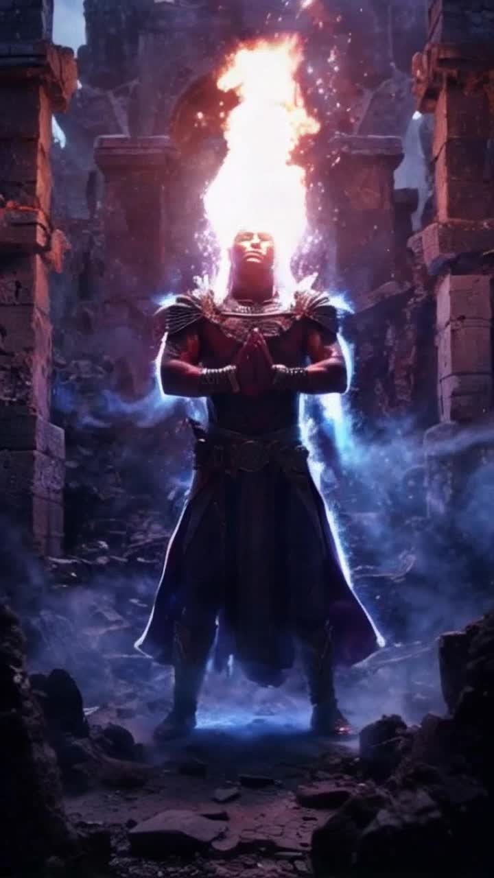 Chosen warrior radiates divine light surrounded by swirling energy and vibrant colors enters a state of transcendence as he absorbs radiant crystalline knowledge igniting an inner fire within him intense battle sounds echo through a chaotic landscape of crumbling ruins and swirling smoke illuminating the scene with flashes of brilliance as shadows dance around him enveloping the atmosphere in a mystical aura