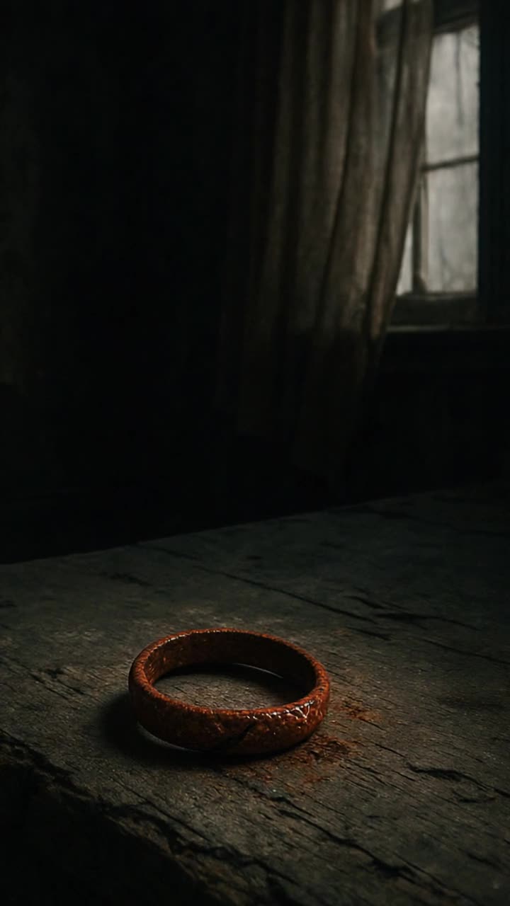 A wedding ring now red with rust