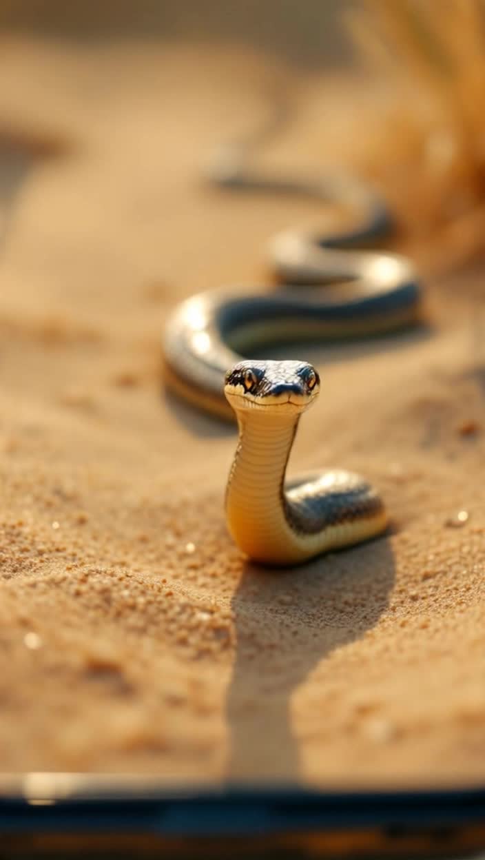 A serpant coming out of the sand and walking off the screen and out of your phone