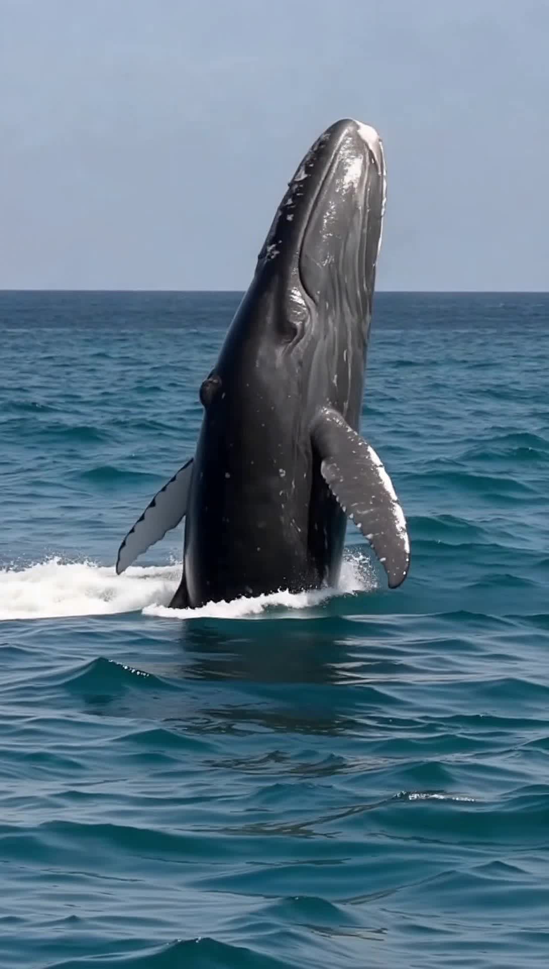 Whale breaching and slapping its tail on the water