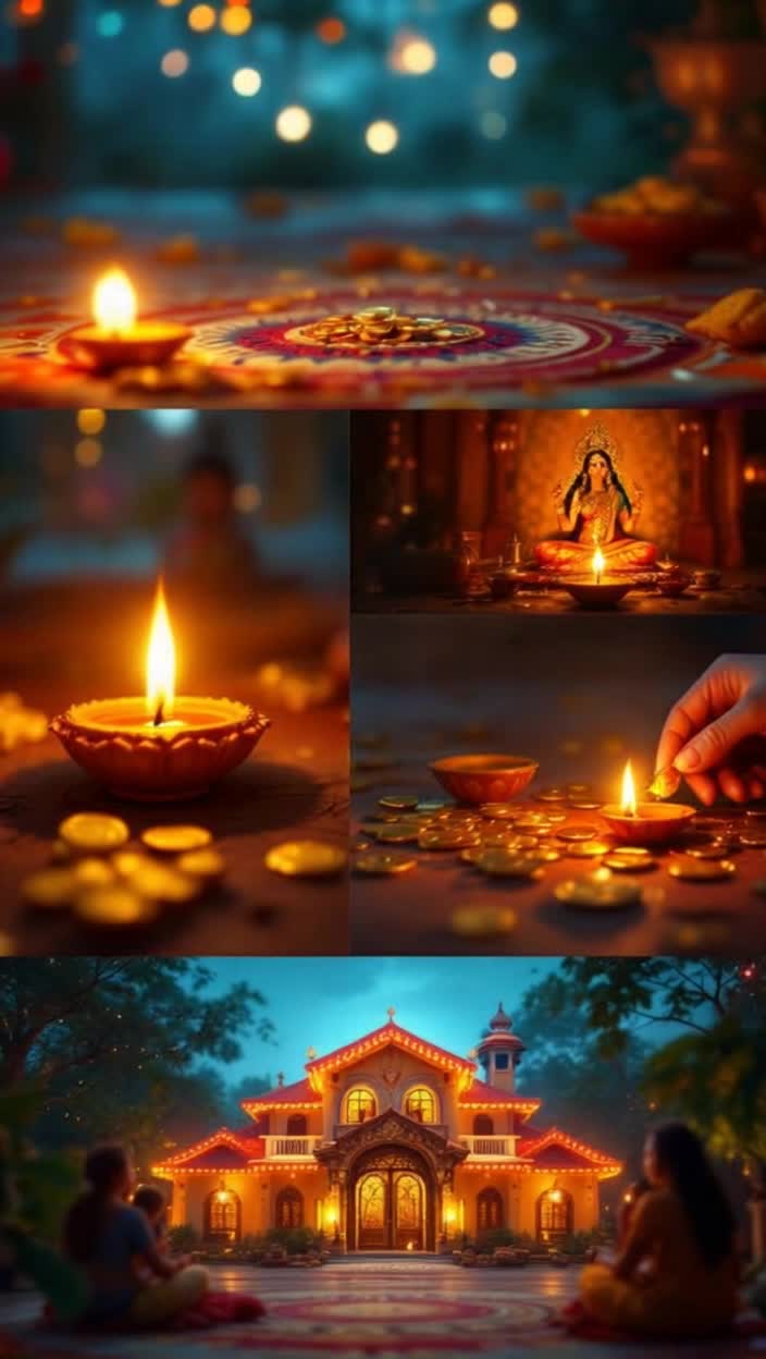Heres a script for a Mahalakshmi Dhanalakshmithemed reel based on Diwali You can make it shorter or longer, and add music of your choice such as devotional or festive musicDiwali Mahalakshmi Dhanalakshmi Reel ScriptDuration Approximately 3045 seconds depending on the tempo and transitions of the musicMusic Upbeat, devotional Diwalithemed music Shots  Visuals  Text On Screen Text Overlay  VoiceVoiceover Optional  NotesTips  1 Opening  Closeup shot of a beautiful, glowing lamp or rangoli  None  Calm and devotional tone Welcome to that night  Hold for 23 seconds, then quickly move to the next shot   2 Transition  Some beautiful and rapidly changing shots of home decorations torans, lights, chandeliers  The Festival Arrives  When Every Corner Sparkles  Show 23 shots in quick succession, to the beat of the music  3 Mahalakshmi Invocation  A reverent shot of a puja thali in hand or an idolpicture of Mahalakshmi  Goddess Mahalakshmi  The worship of Goddess Mahalakshmi begins  Use slow motion or keep the focus on Goddess Lakshmi  4 Wealth and Prosperity  A pile of gold coins or symbolic objects, money, a new account book, or fruits and sweets  Wealth, Prosperity, and Opulence  Our Faith, Our Labor, Her Blessings  These shots represent Dhanalakshmi  5 Family and Happiness  A happy shot of family laughing or praying  Happiness and Love   This Diwali, may your home and family be showered with wealth and love  This shot should be heartwarming  6 PrayerResolution  A closeup of someone praying with folded hands or lighting a lamp  Happy Diwali  May your life be filled with auspiciousness and prosperity  Make the text large on the screen for a moment  7 Closing  A beautifully lit shot of the entire house  Diwali2024 Mahalaxmi Dhanlaxmi HappyDiwali  The music builds up and ends  Hold for 35 seconds, depending on the length of the reel Some tips for creating a reel Music Make sure the music is copyrightfree or has permission to use it for the reel Devotional or filmy Diwali music is a good choice  Transitions Use quick and engaging transitions like zooms or slides between shots to keep the Reel moving Lighting Use natural or warm lighting to create a beautiful and divine atmosphere Tags When uploading your Reel, be sure to use hashtags like Diwali2025, MahaLaxmi, DhanLaxmi, Deepawali, FestiveVibes Call to Action Ask viewers how theyre celebrating Diwali in the caption to increase engagement 8K FULL HD QUALITY HIGHEST QUALITY ANIMATION ANIMATED HIGH QUALITY HIGHEST QUALITY REGULATION