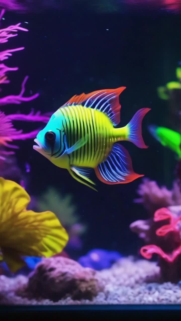 Intense fish tank with neon color fish