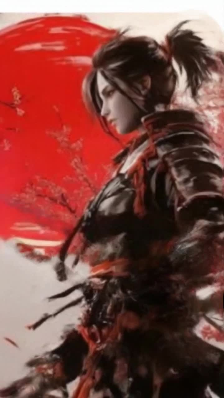 Noble samurai warrior dressed in intricate armor wielding a gleaming katana performing graceful combat movements flowing like water through cherry blossom grove vibrant petals swirling in gentle breeze under a radiant sunset painting the sky with shades of orange and pink highlighting serene temple silhouettes in the distance
