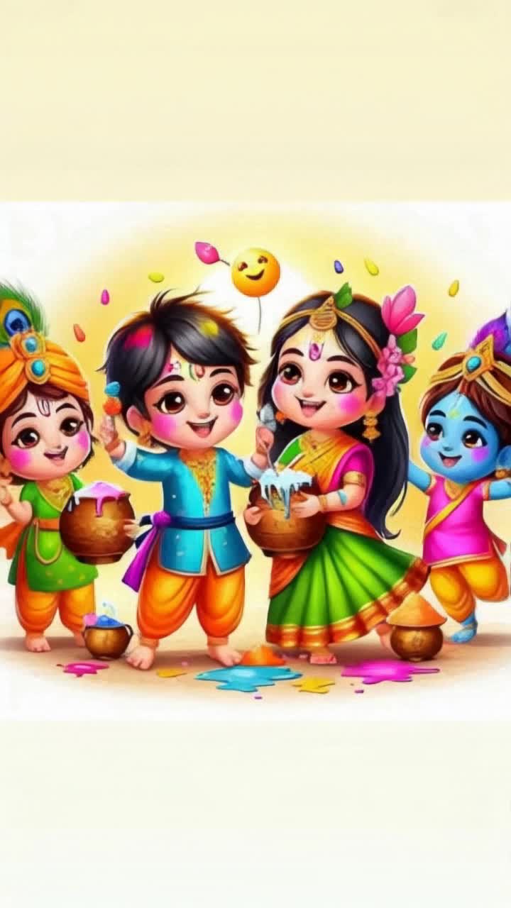chotu radha and krishna is celebrating holi with friends and enjoying 