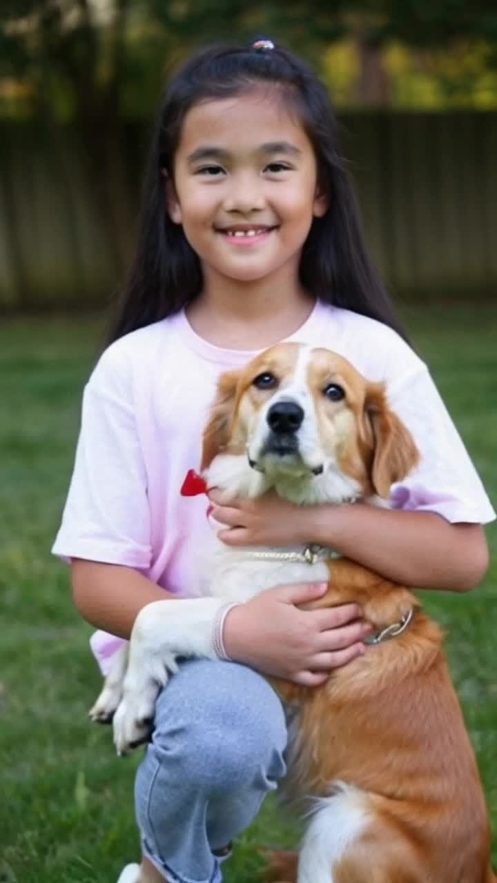 A girl holding a dog 