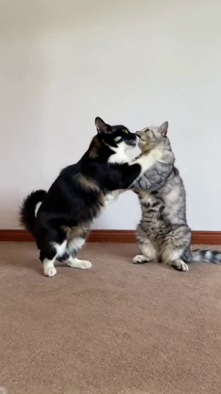 Un gato y un perro bailando