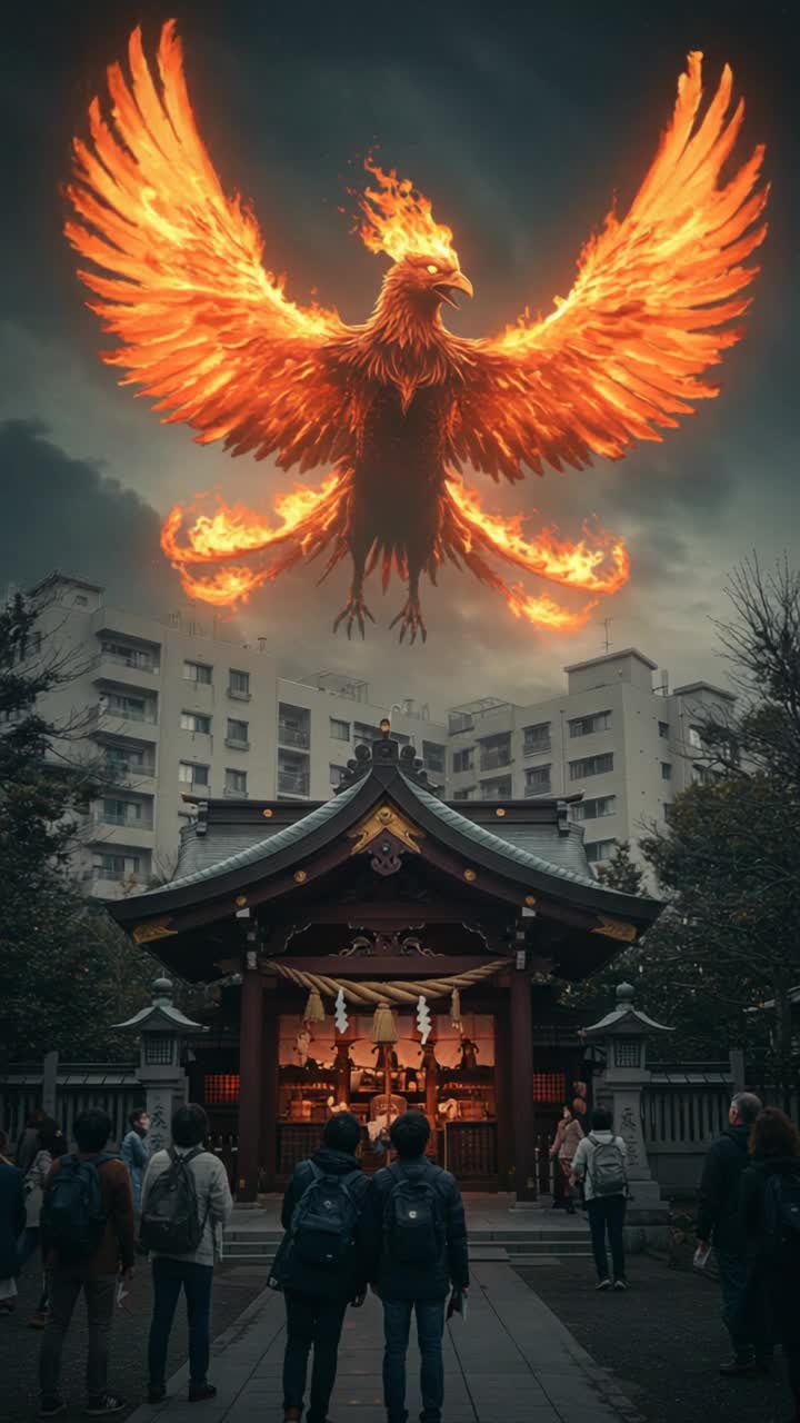 Majestic creature with iridescent feathers flapping its enormous wings Launching skyward in a whirl of vibrant colors Over a breathtaking sunset casting golden hues across the horizon