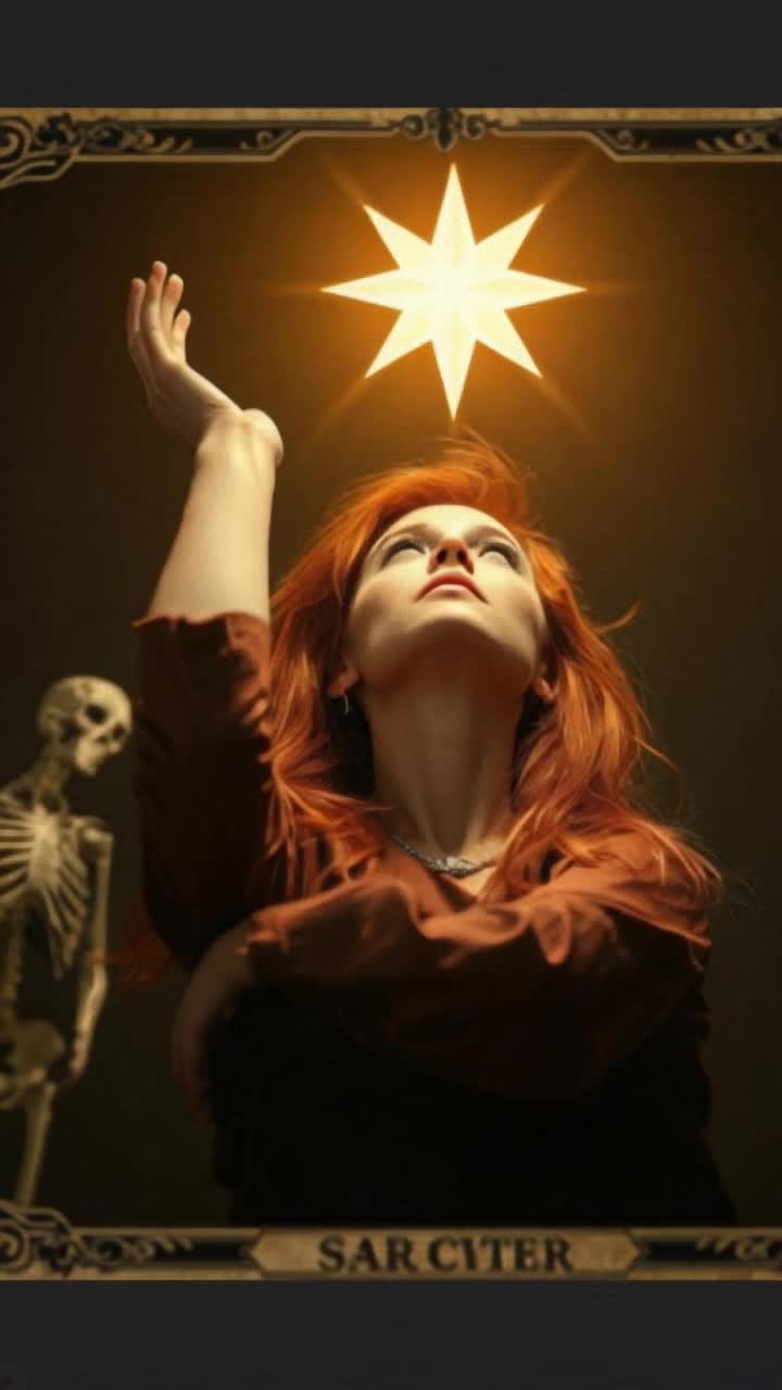 Gorgeous red head woman reaches above hoping for the light to reach her