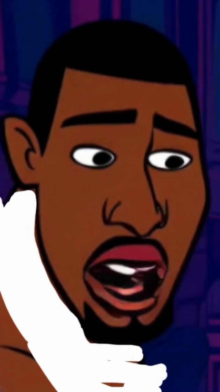 Cartoon African American man doing a backflip in the middle of cartoon comic streets being watched by cartoon comic bald Asian man wearing white karate outfit