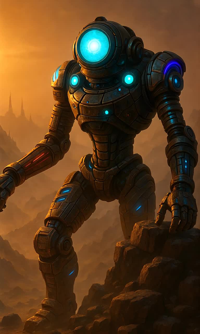 Robot walking mountain range 