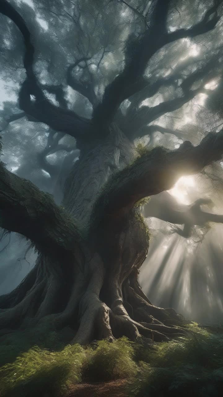 Ancient trees towering majestically adorned with shimmering crystals flickering in soft light warriors clad in radiant armor clashing with shadowy figures shrouded in darkness energy crackling like lightning engulfing the scene vibrant mist swirling around their feet gliding through the air silvery rays breaking through the dense canopy illuminating the fierce battle unraveling beneath the branches a palpable tension electrifying the atmosphere as nature itself seems to hold its breath in anticipation of the outcome of this ethereal conflict