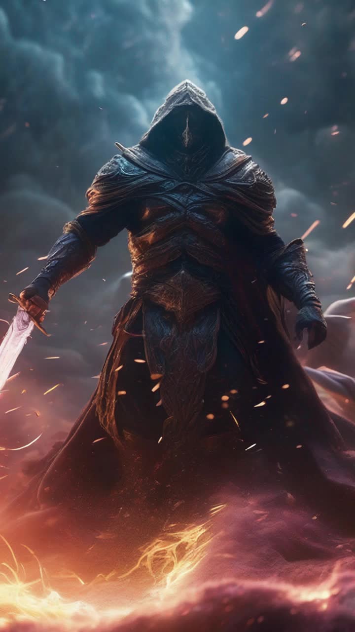 High vibrational warrior cloaked in glowing energy surrounded by curling wisps of vibrant smoke  
Raising sword aloft unleashing waves of radiant power that ripple through the chaos  
Dramatic battlefield scattered with remnants of valor illuminated by bursts of light piercing through the shroud of darkness