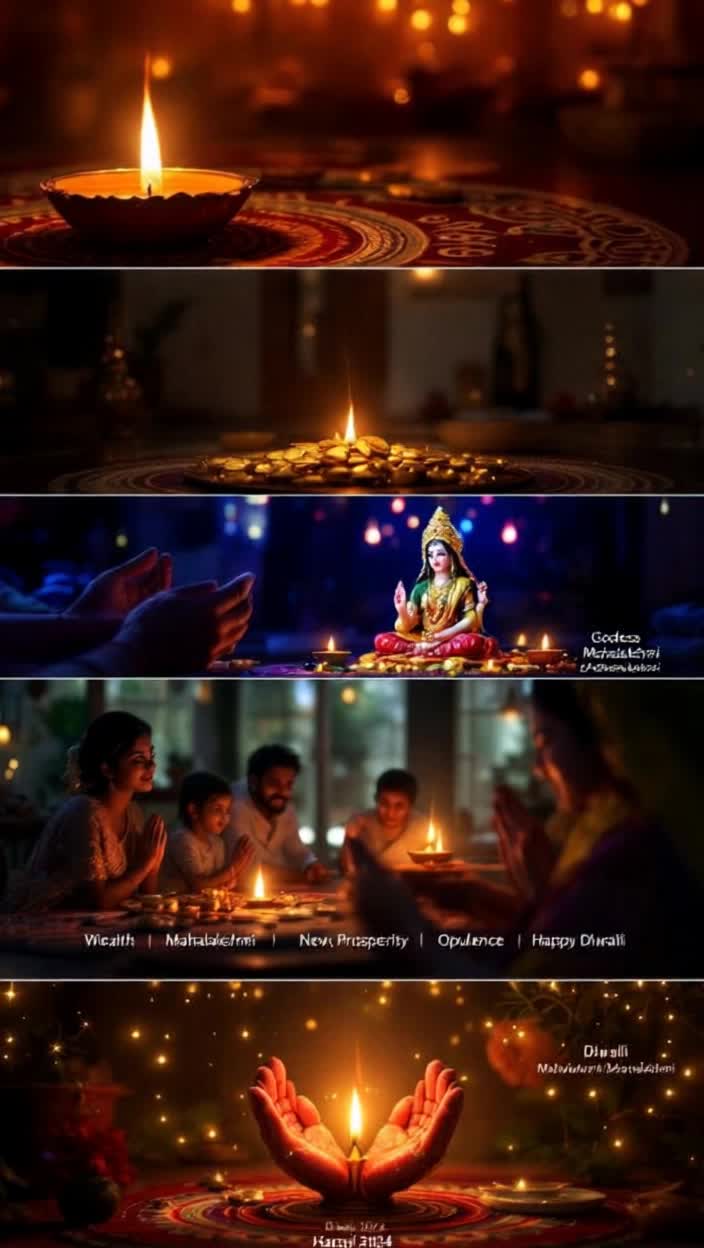 8K HD QUALITY HIGHEST REGULATION HIGH QUALITY HIGHEST QUALITY ANIMATION ANIMATED Heres a script for a Mahalakshmi Dhanalakshmithemed reel based on Diwali You can make it shorter or longer, and add music of your choice such as devotional or festive musicDiwali Mahalakshmi Dhanalakshmi Reel ScriptDuration Approximately 3045 seconds depending on the tempo and transitions of the musicMusic Upbeat, devotional Diwalithemed music Shots  Visuals  Text On Screen Text Overlay  VoiceVoiceover Optional  NotesTips  1 Opening  Closeup shot of a beautiful, glowing lamp or rangoli  None  Calm and devotional tone Welcome to that night  Hold for 23 seconds, then quickly move to the next shot   2 Transition  Some beautiful and rapidly changing shots of home decorations torans, lights, chandeliers  The Festival Arrives  When Every Corner Sparkles  Show 23 shots in quick succession, to the beat of the music  3 Mahalakshmi Invocation  A reverent shot of a puja thali in hand or an idolpicture of Mahalakshmi  Goddess Mahalakshmi  The worship of Goddess Mahalakshmi begins  Use slow motion or keep the focus on Goddess Lakshmi  4 Wealth and Prosperity  A pile of gold coins or symbolic objects, money, a new account book, or fruits and sweets  Wealth, Prosperity, and Opulence  Our Faith, Our Labor, Her Blessings  These shots represent Dhanalakshmi  5 Family and Happiness  A happy shot of family laughing or praying  Happiness and Love   This Diwali, may your home and family be showered with wealth and love  This shot should be heartwarming  6 PrayerResolution  A closeup of someone praying with folded hands or lighting a lamp  Happy Diwali  May your life be filled with auspiciousness and prosperity  Make the text large on the screen for a moment  7 Closing  A beautifully lit shot of the entire house  Diwali2024 Mahalaxmi Dhanlaxmi HappyDiwali  The music builds up and ends  Hold for 35 seconds, depending on the length of the reel Some tips for creating a reel Music Make sure the music is copyrightfree or has permission to use it for the reel Devotional or filmy Diwali music is a good choice  Transitions Use quick and engaging transitions like zooms or slides between shots to keep the Reel moving Lighting Use natural or warm lighting to create a beautiful and divine atmosphere Tags When uploading your Reel, be sure to use hashtags like Diwali2025, MahaLaxmi, DhanLaxmi, Deepawali, FestiveVibes Call to Action Ask viewers how theyre celebrating Diwali in the caption to increase engagement