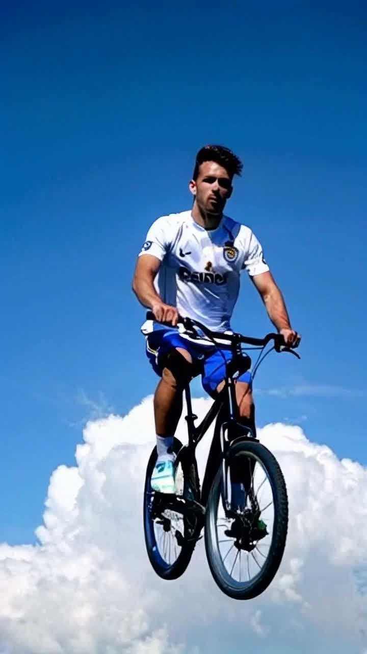 Messi driving a cycle in sky