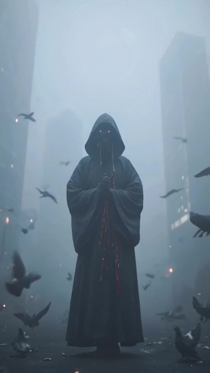 make the creature go toward the camera, and the bird around it fly away
