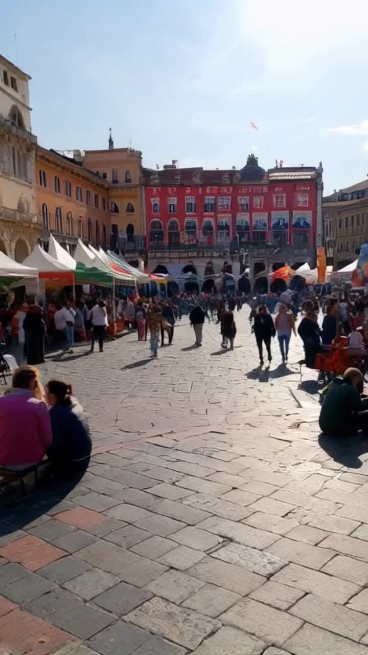 Vibrant bustling crowd of diverse individuals weaving joyfully together animated gestures and laughter echoing through the air sundrenched city square surrounded by colorful market stalls vibrant banners fluttering in the gentle breeze lively street performers entertaining captivated onlookers shimmering reflections from nearby fountain sparkling in the afternoon light