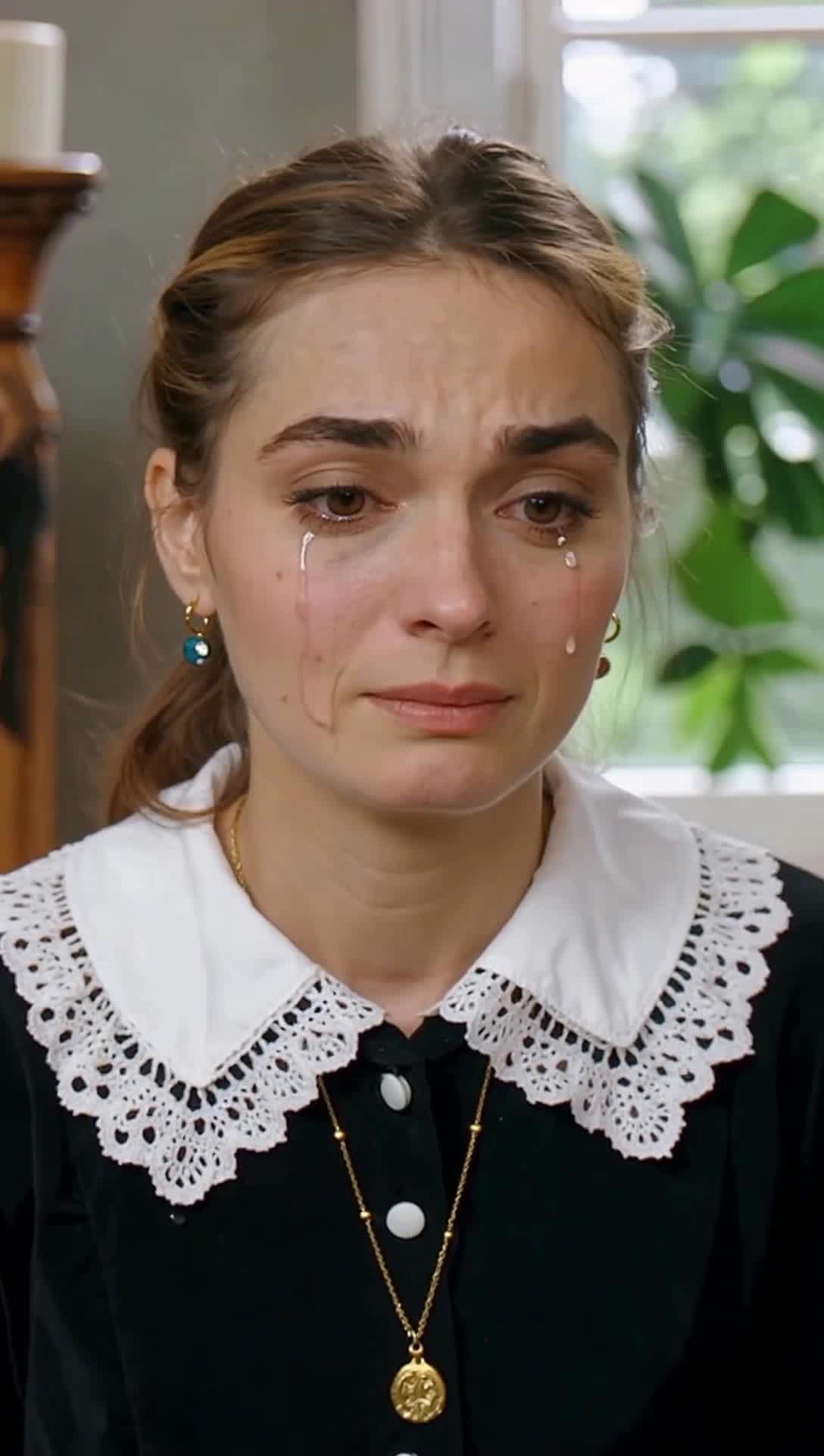 1960s female country singer with brown eyes crying white tears