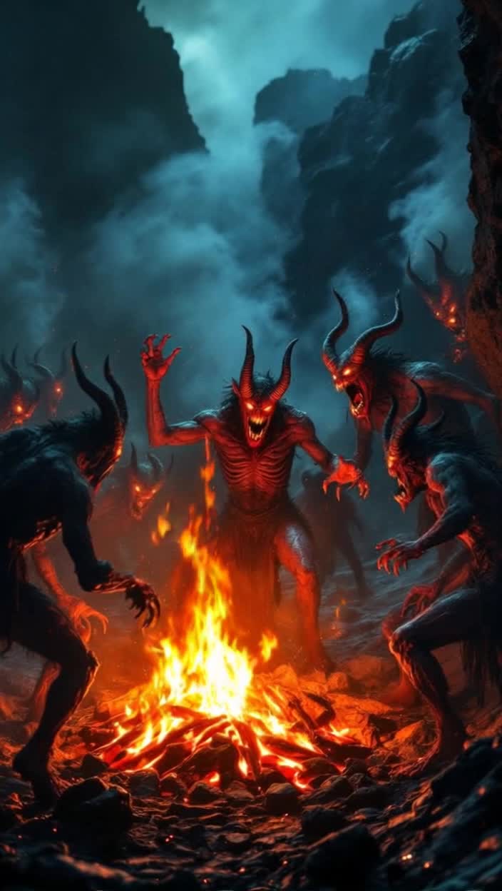 The abominations of Hell, dancing in fire