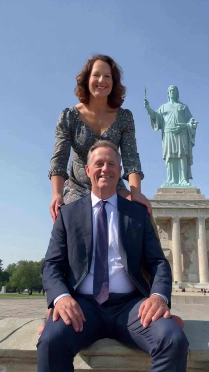 A 90 foot tall woman sits on the lap of the president at the Lincoln Memorial flirting with the statue