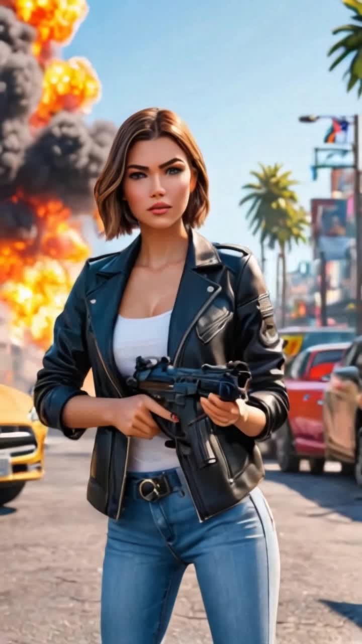 Shooting and cars exploding 