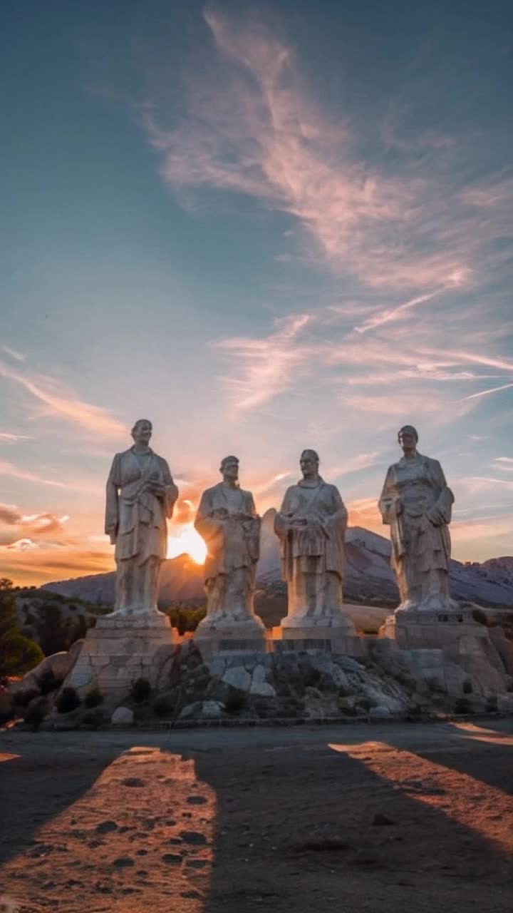 Four colossal sculptures of US presidents stand majestically against a vibrant sunset sky casting long shadows over the rugged landscape Each statue, intricately carved from granite, embodies the strength and legacy of George Washington, Thomas Jefferson, Theodore Roosevelt, and Abraham Lincoln Spectators gaze in awe as they explore the monumental site Wispy clouds gently drift through the expansive blue above, framing the iconic mountain of Rushmore nestled within the enchanting Black Hills Birds soar effortlessly in the distance, adding a touch of grace to this impressive display of artistry, history