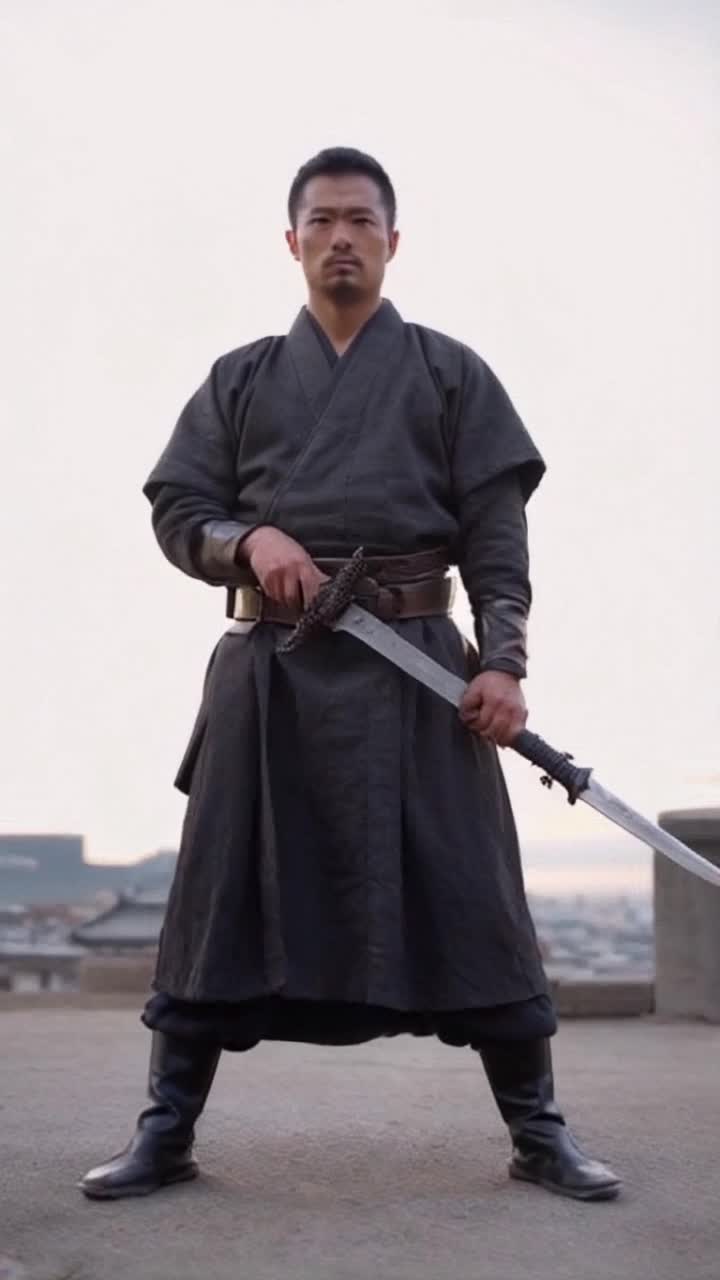 Samurai warrior strong and brave weilding the sword and knowledge of good and evil 