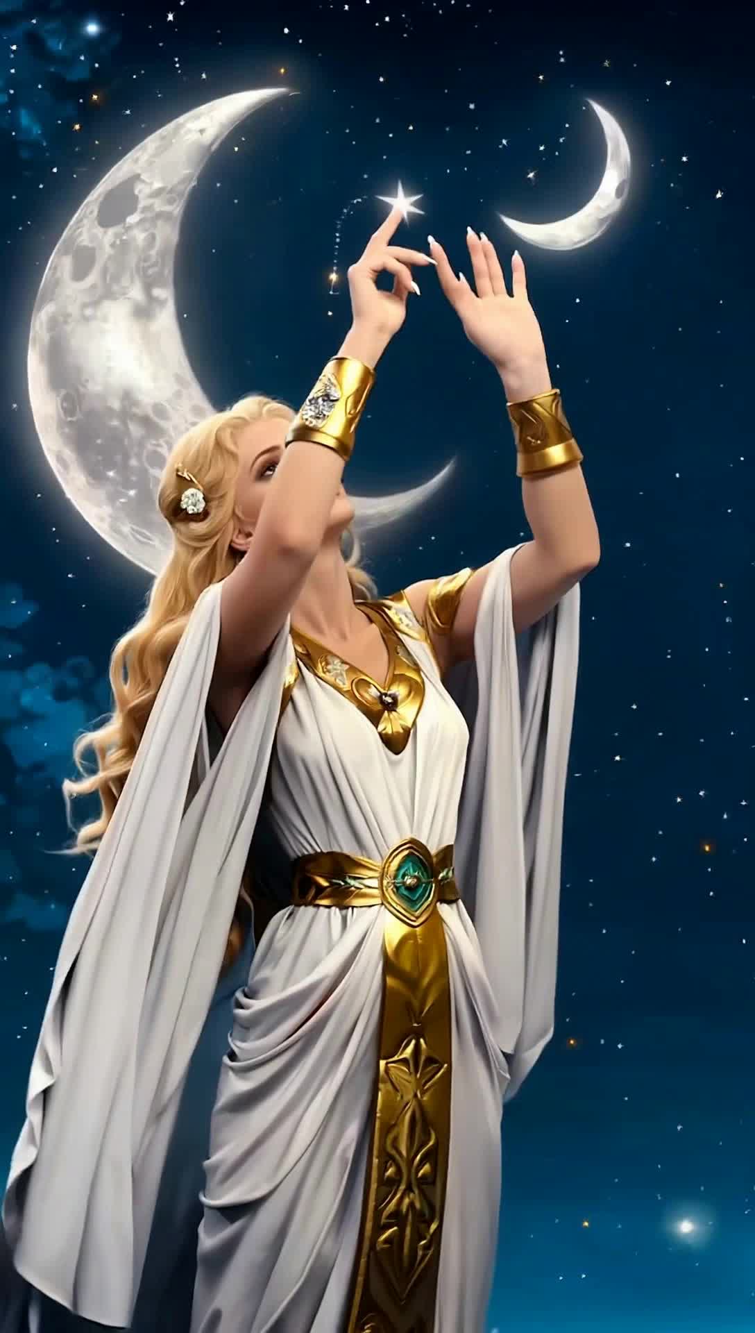 stars in the night sky being drawn by selene the greek moon goddess