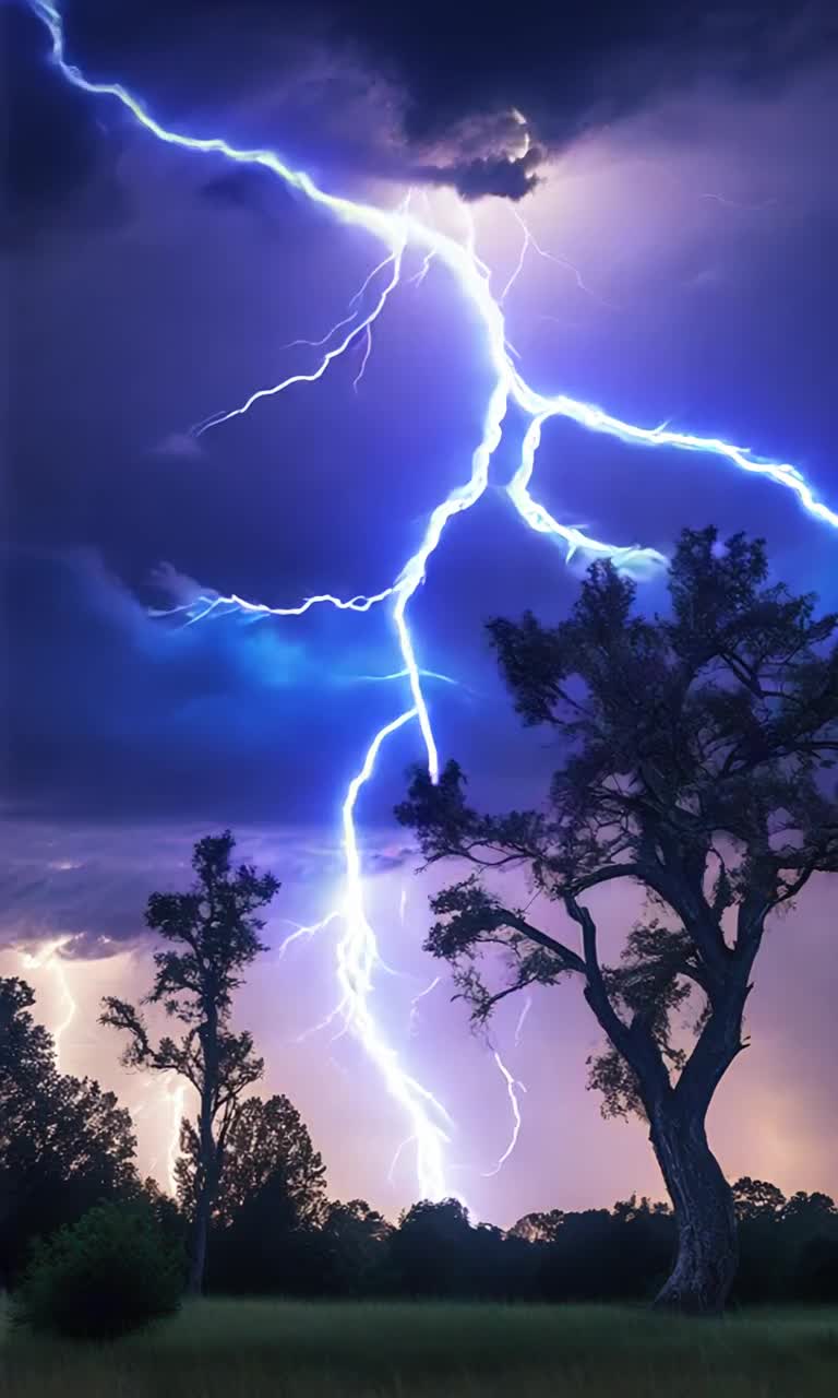 Electric blue lightning bolts dart wildly across a deep velvet sky Midnight clouds twist and twirl menacingly as soft thunder grumbles in the background Each zap of lightning reveals stark silhouettes of swaying trees whispering with the breeze A luminous silver moon emerges shyly from behind tempestuous clouds casting a magical dance of light and shadow Natures aweinspiring performance unfolds showcasing a breathtaking symphony of vibrant illumination and rumbling sound
