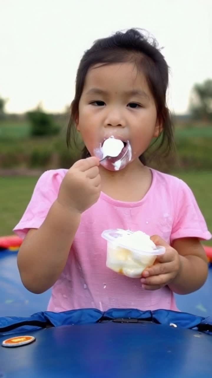 Adhira a 3 year old little cute girl loves eat icecream, jumping on trampoline, playing with friends and have fun