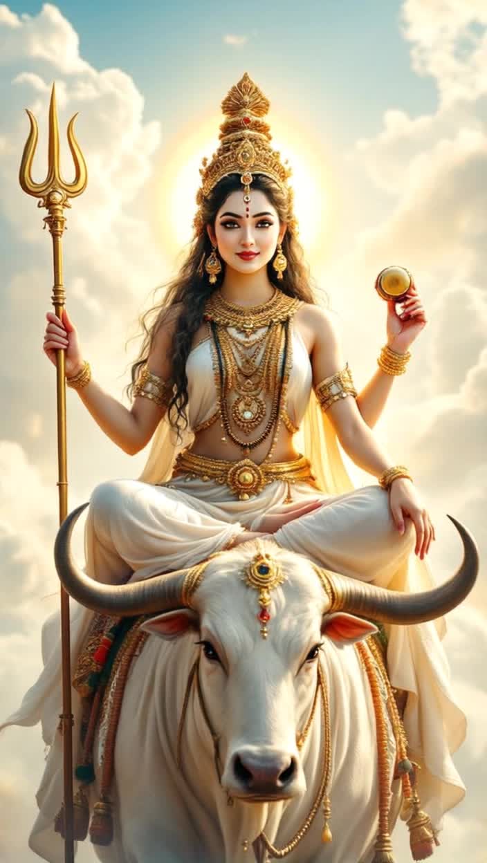 Sure, here is a script for a Mahagaurithemed reelReel Script Mahagauris RadianceReel Title Idea The Glow of Mahagauri  Mahagauri Pure and PowerfulMusic Use a spiritual and upbeat track, like a modern devotional bhajan dedicated to Goddess Durga or a rhythmic chantVideo Sequence  03 seconds Scene 1 Transition In    Visual Start with a shot of a simple, dark background A single, small white light or a blurry glow appears in the center and expands    Text on screen On the 8th day of Navaratri  37 seconds Scene 2 The Arrival    Visual The white light quickly transitions to a shot of a beautiful, clean, white space A subtle animation of a trident trishul and a damaru small drum can appear briefly    Text on screen we celebrate the divine Mahagauri  712 seconds Scene 3 Symbols of Purity    Visual The video shows closeups of pure white or silver objects a white peacock feather, a white lotus flower, a silver pot kalash, and a string of white jasmine flowers    Text on screen Symbol of purity, peace, and innocence  1216 seconds Scene 4 Inner Strength    Visual A person or an animated figure is meditating calmly, and a radiant white light emanates from their heart The light spreads, and the background changes to a sky with soft, white clouds    Text on screen She reminds us of the power within  1620 seconds Scene 5 Blessing    Visual The image of Goddess Mahagauri appears She is depicted as radiant and serene, dressed in white or lightcolored garments, and riding a white bull Vrishabha    Text on screen May her blessings bring peace and prosperity  2025 seconds Scene 6 Call to Action  Conclusion    Visual A quick montage of devotional actions a person lighting a diya lamp, hands clasped in prayer, and a final shot of a beautifully decorated temple altar    Text on screen Happy Ashtami Jai Mahagauri    CaptionDescription Add a heartfelt message in the caption, perhaps including a short prayer or a description of Mahagauris significance You can also ask a question to encourage engagement, like What are you grateful for on this dayThis script is designed to be visually appealing and convey the key aspects of Mahagauris significancepurity, peace, and inner strengthin a short, engaging format suitable for a reel You can use your own photos, videos, or even stock footage to create this