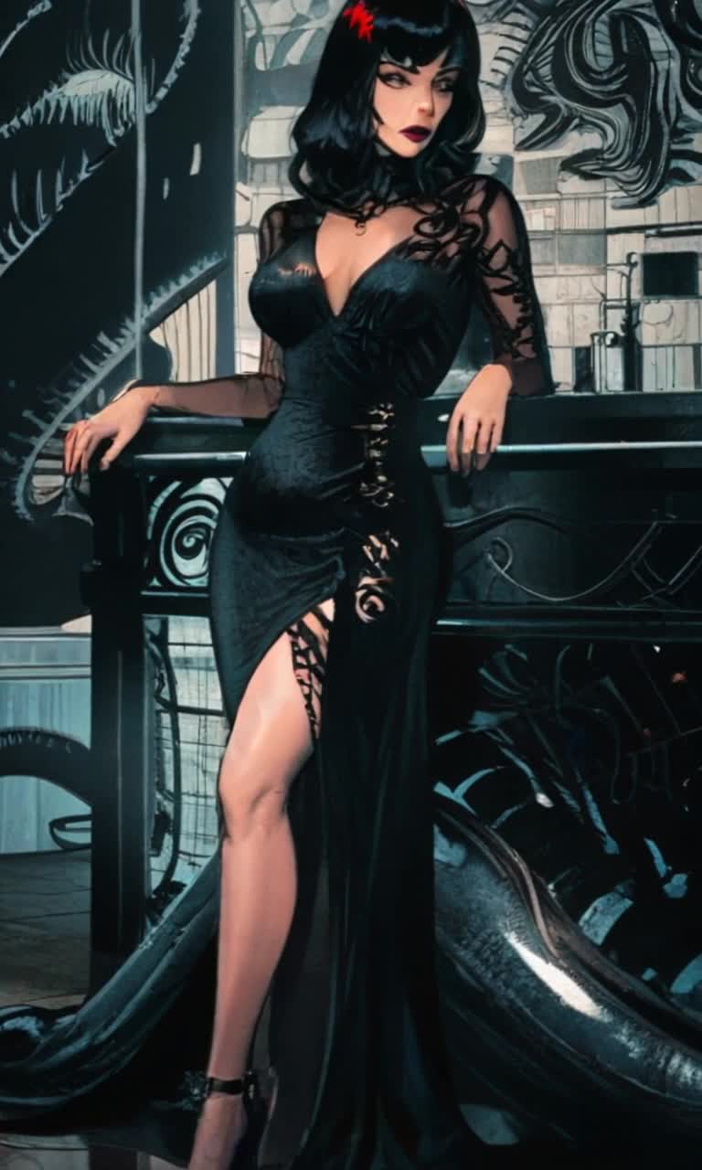 Radiant femme fatale poised gracefully beside an ornate antique table radiating vintage allure Eyes sharp and focused capturing secrets of whispered negotiations Sly smile teasing at the corners creating an enchanting dance of intrigue Art deco elegance enveloping her in decadent shades of gold Warm lighting casts playful shadows enhancing evocative features Richly textured walls echoing soft laughter and distant clinks of glasses weaving a tapestry of suspenseful mystery Subtle hints of glamour glittering in every corner drawing viewers deeper into this captivating world