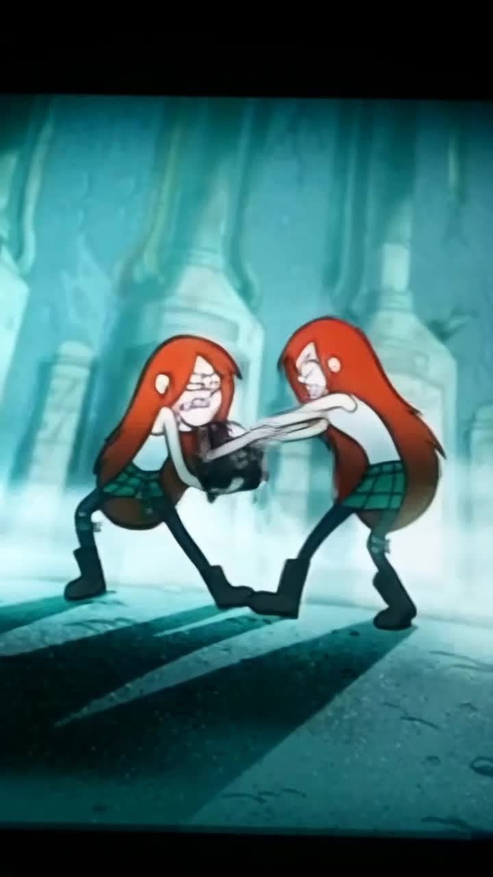 Two clones of Wendy from Disneys Gravity falls fight over Dippers journal deep in the underground bunker