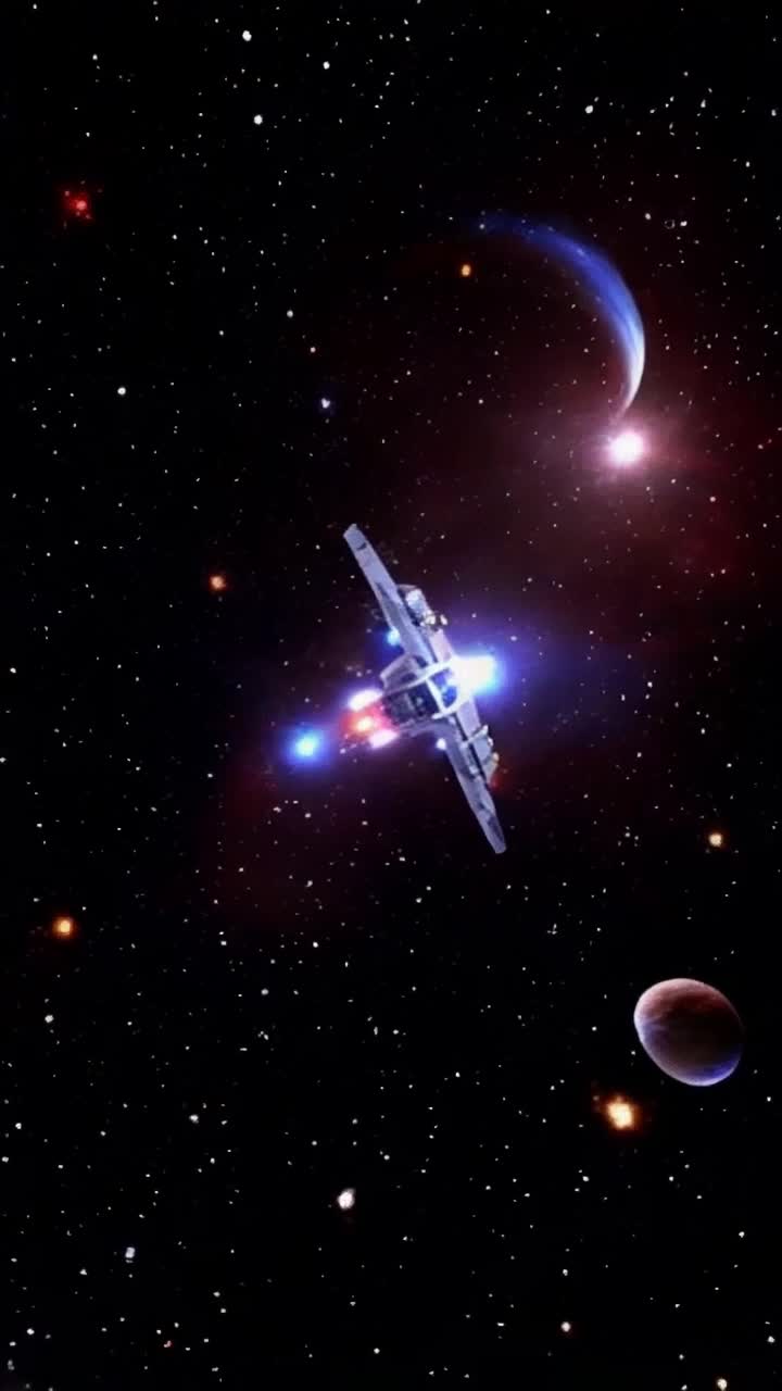 Vibrant lead spaceship adorned with glowing circuits Galactic master pilot at controls executing a thrilling spiral maneuver Bright bursts of technicolor starlight illuminating vast retro-futuristic cosmos filled with swirling nebulae and distant planets
